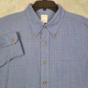 Brooks Brothers 346 Shirt Mens XL Blue Check Plaid Button Down Cotton Wool Blend